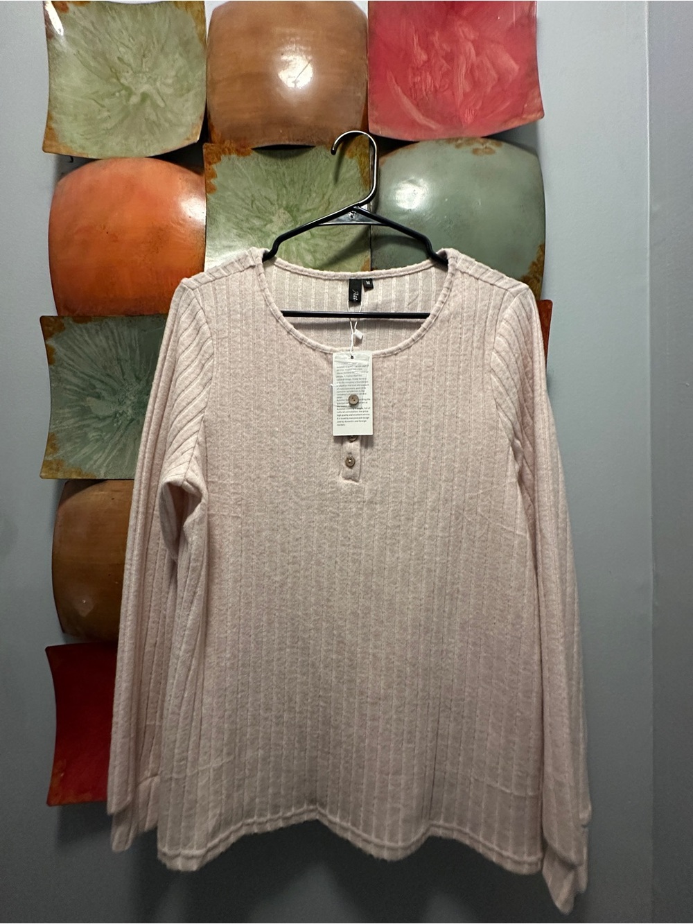 Unnamed Brand Pink Ribbed Henley Knit Top
